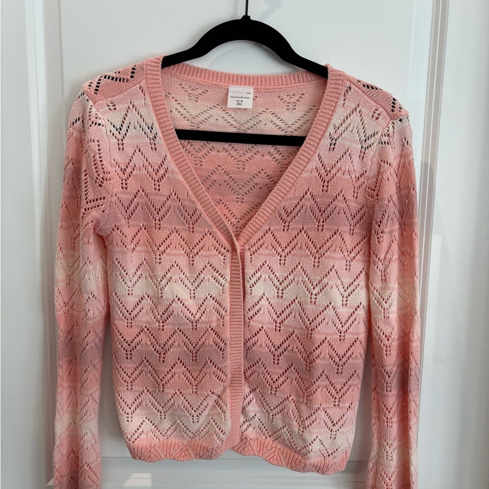 Abercrombie Kids Peach/Cream Pointelle-Knit Cardigan girls 15/16